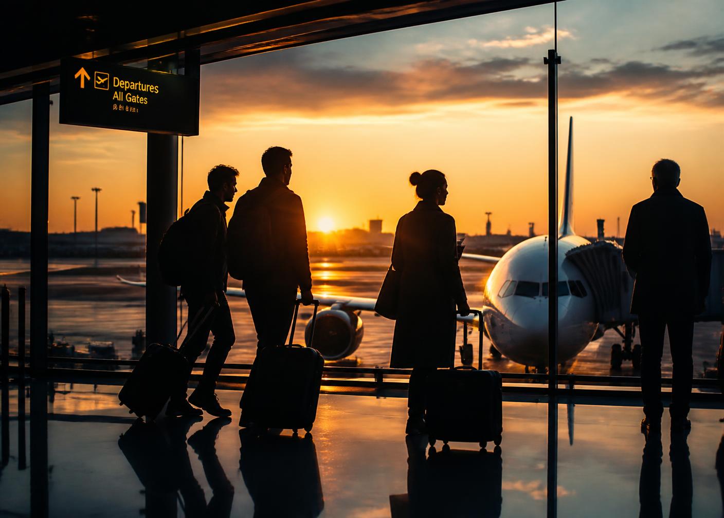 International travellers at an airport departure terminal